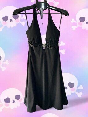 Vintage Betsy & Adam by Linda Bernell Black Plunging Halter Midi Dress - Size 4